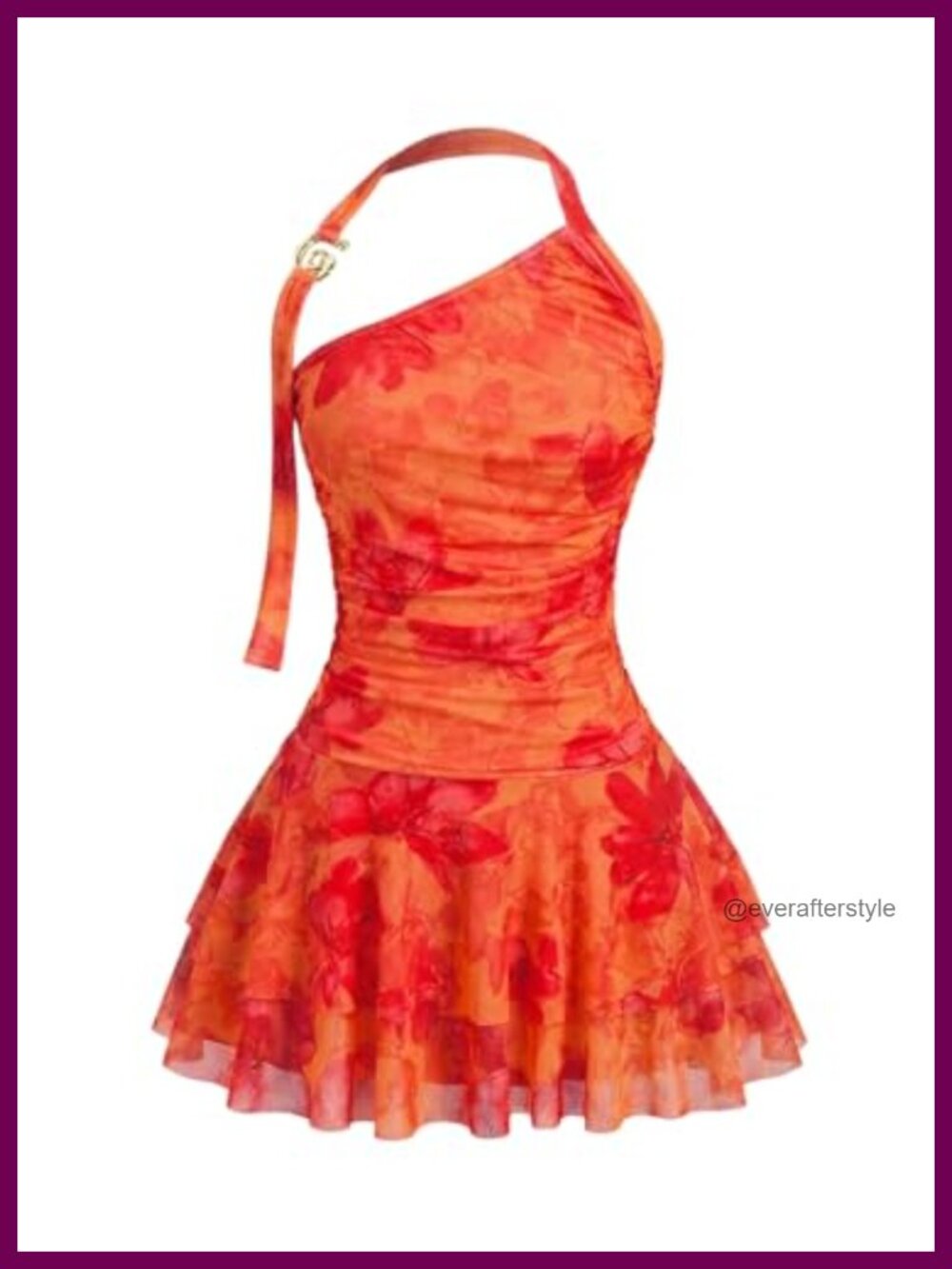 Women's Mesh Halter Mini Dress Ruffle Layered Asymmetrical Neckline